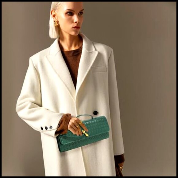 Woven PU Leather Clutch Evening Bag with Detachable Strap 12x5